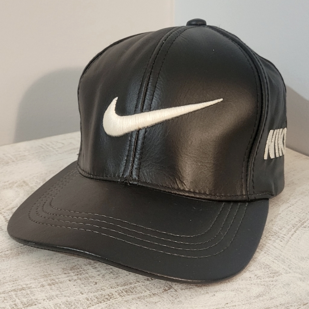 Nike black leather adjustable hat